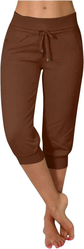 Women's Cropped Sweatpants Lightweight Summer Casual Capri Pants Drawstring Joggers Below Knee Length Shorts Women's Cropped Sweatpants Lightweight Summer Casual Capri Pants Drawstring Joggers Below Knee Length Shorts