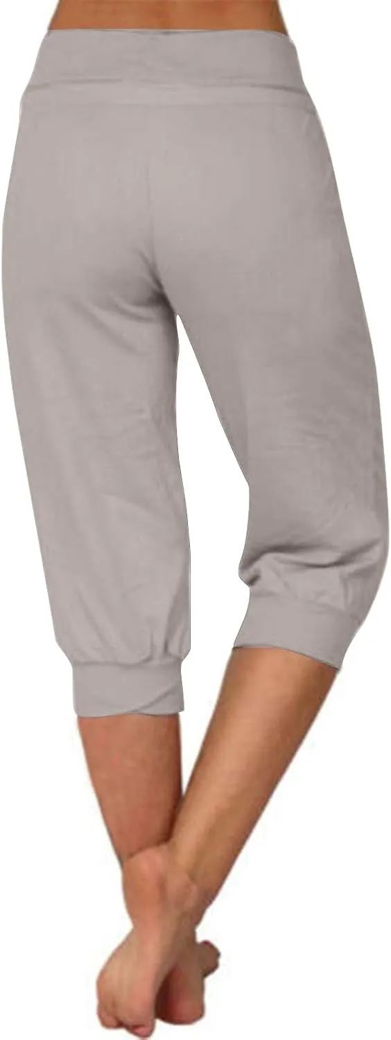 Women's Cropped Sweatpants Lightweight Summer Casual Capri Pants Drawstring Joggers Below Knee Length Shorts