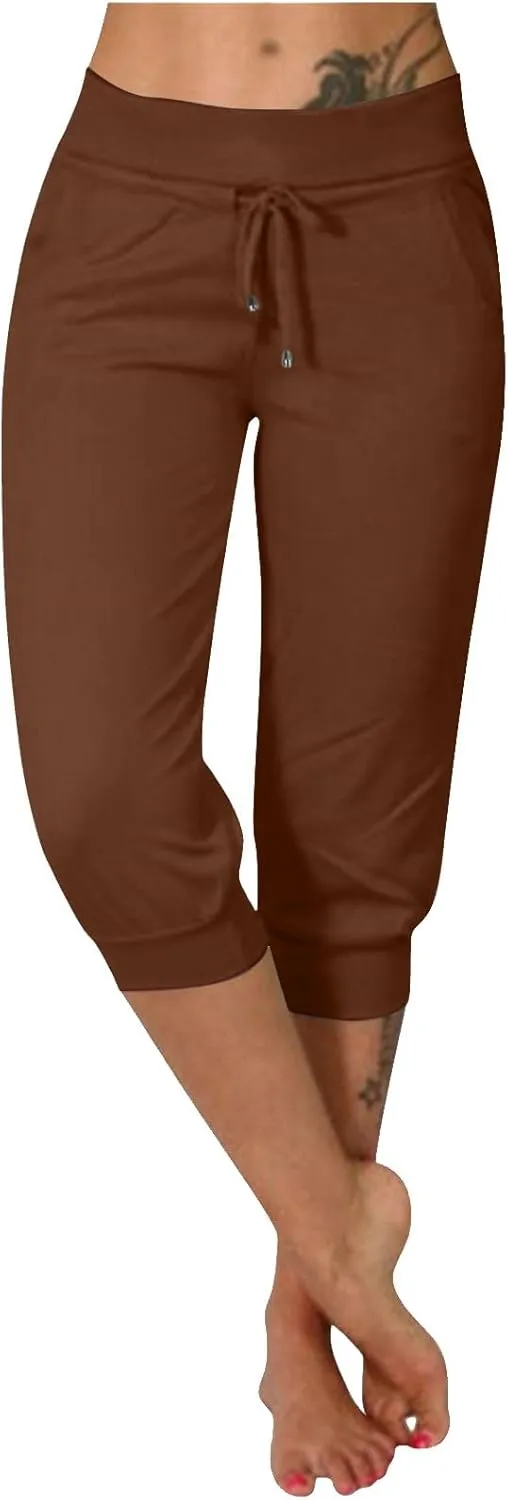 Women's Cropped Sweatpants Lightweight Summer Casual Capri Pants Drawstring Joggers Below Knee Length Shorts