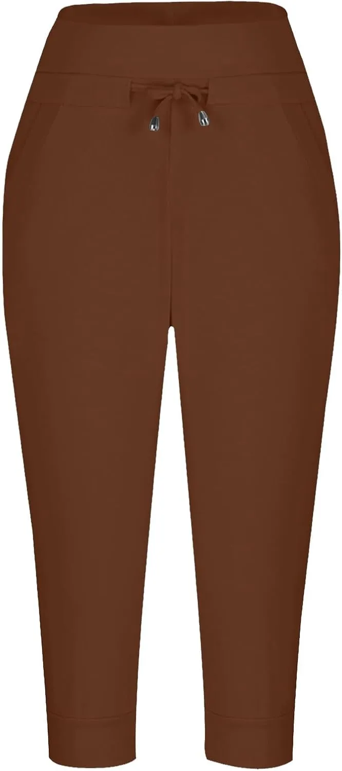 Women's Cropped Sweatpants Lightweight Summer Casual Capri Pants Drawstring Joggers Below Knee Length Shorts