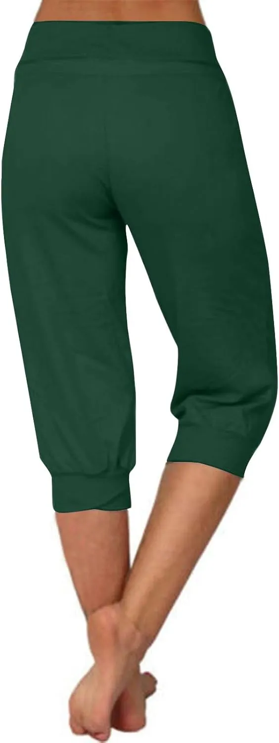 Women's Cropped Sweatpants Lightweight Summer Casual Capri Pants Drawstring Joggers Below Knee Length Shorts