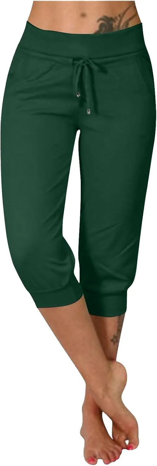 Women's Cropped Sweatpants Lightweight Summer Casual Capri Pants Drawstring Joggers Below Knee Length Shorts