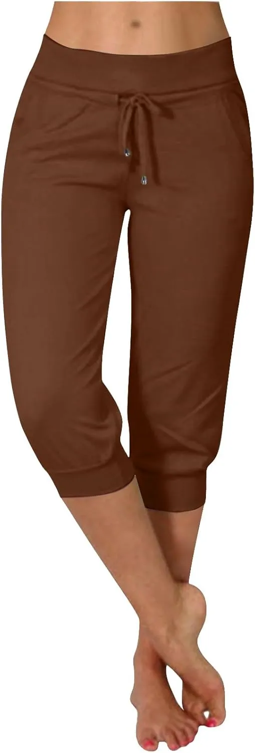 Women's Cropped Sweatpants Lightweight Summer Casual Capri Pants Drawstring Joggers Below Knee Length Shorts