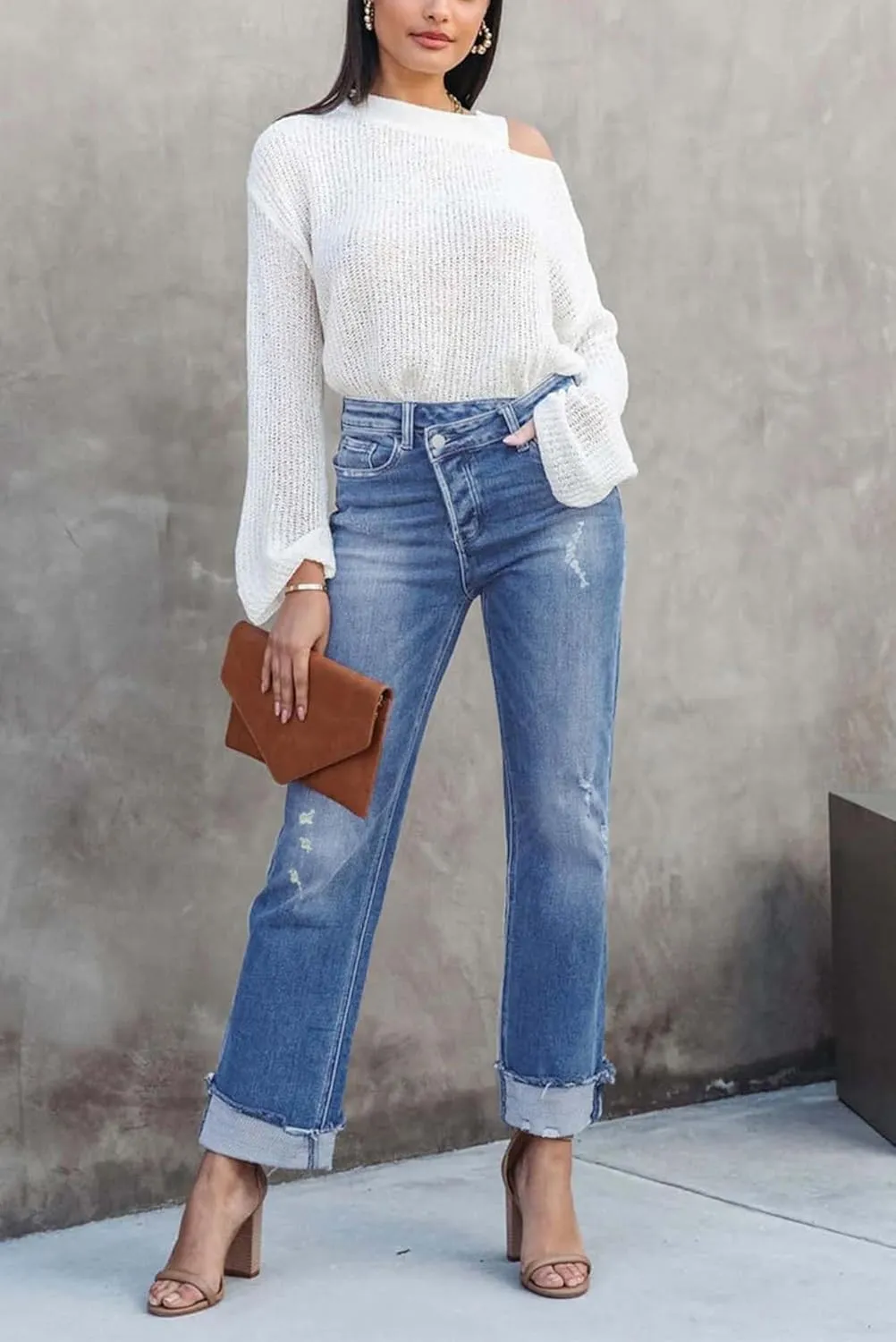 Womens Denim Cargo Pants Flap Pocket High Waisted Stretchy Straight Wide Leg Jeans
