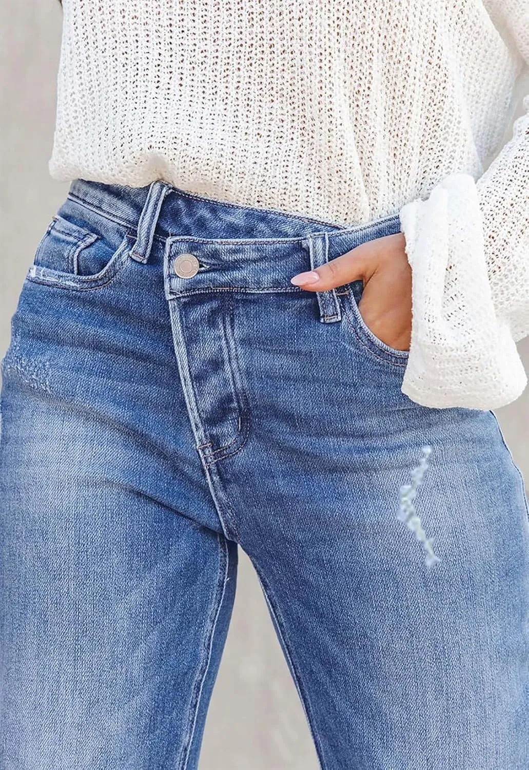 Womens Denim Cargo Pants Flap Pocket High Waisted Stretchy Straight Wide Leg Jeans