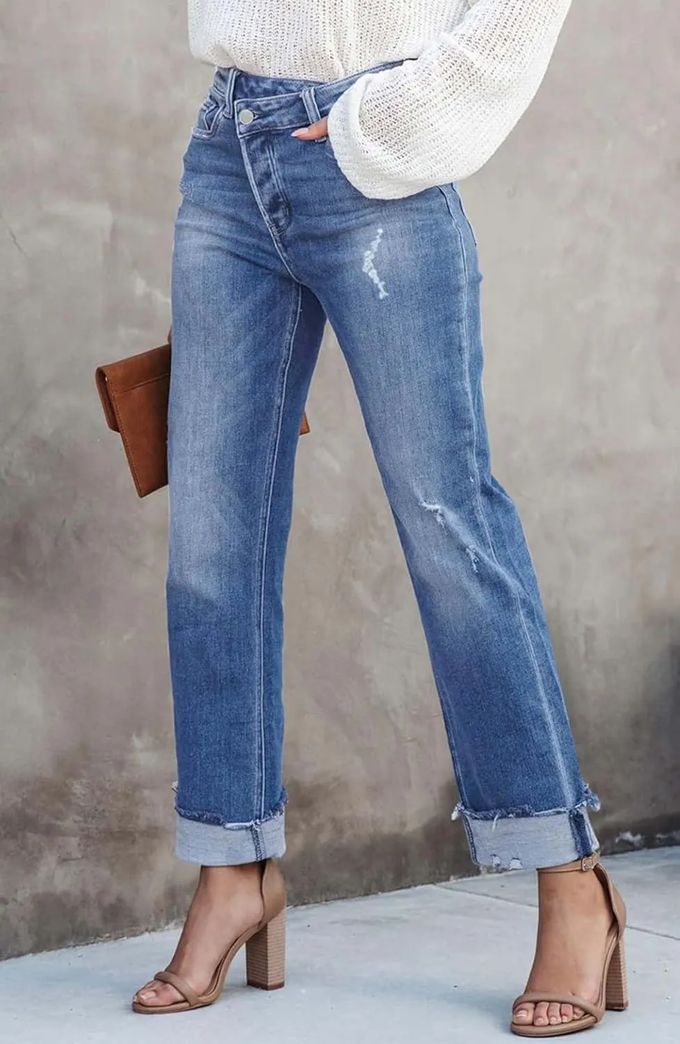 Womens Denim Cargo Pants Flap Pocket High Waisted Stretchy Straight Wide Leg Jeans