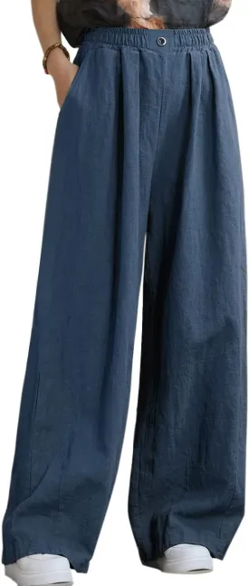 Women's Linen Wide Leg Long Pants Casual Elastic Waist Summer Palazzo Trousers with Pockets Women's Linen Wide Leg Long Pants Casual Elastic Waist Summer Palazzo Trousers with Pockets