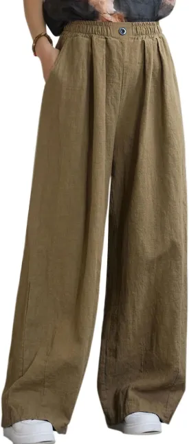 Women's Linen Wide Leg Long Pants Casual Elastic Waist Summer Palazzo Trousers with Pockets Women's Linen Wide Leg Long Pants Casual Elastic Waist Summer Palazzo Trousers with Pockets