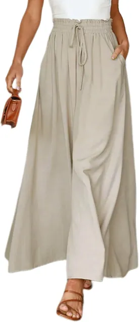 Women's Wide Leg Palazzo Maxi Flowy Pants Elastic High Waist Casual Drawstring Lounge Culotte with Pocket Women's Wide Leg Palazzo Maxi Flowy Pants Elastic High Waist Casual Drawstring Lounge Culotte with Pocket