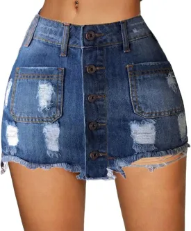 XYGJZ Ripped Jean Skirts for Women Casual Frayed Raw Hem Denim Mini Skirt XYGJZ Ripped Jean Skirts for Women Casual Frayed Raw Hem Denim Mini Skirt