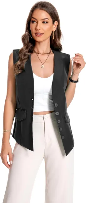 YYNUDA Women's Vest One Front Solid V Neck Casual Lightweight Sleeveless Blazer Waistcoat with Pockets YYNUDA Women's Vest One Front Solid V Neck Casual Lightweight Sleeveless Blazer Waistcoat with Pockets
